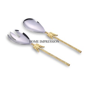 ชุดมีดและเซิร์ฟเวอร์เค้กสำเร็จรูปสีเงินสแตนเลสพร้อมด้ามจับชุบทอง - Product Image 4