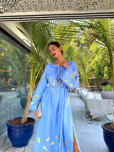 Dernière conception brodée à la main d'Ukraine apporter avec ceinture noire broderie ukrainienne brodé coton lin femmes robe - Product Image 2