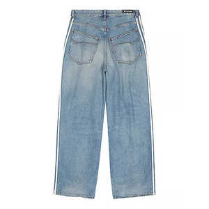 Streetwear droit d'été pour hommes, pantalon baggy à jambes larges délavé de style denim personnalisé, jean hip hop à rayures et patch décoratif en cuir - Product Image 6