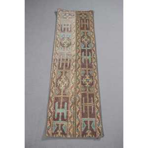 1.5x5.1 ft Turkish Vintage Patchwork Rug Eco-Friendly Latex Backing Runner Rug <b>Brown</b> <b>Wool</b> Rug - Product Image 1