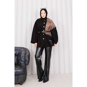 เสื้อโค้ทแคชเมียร์สีดำ กระดุมทอง แต่งเอวผ้าทอ สไตล์ฤดูหนาว - Product Image 3