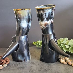 Medieval Viking Dining Partyware Horn Beer Ale Drinking with Stand Natural Camping Horn with <b>Top</b> Quality for <b>Christmas</b> <b>Party</b> - Product Image 2