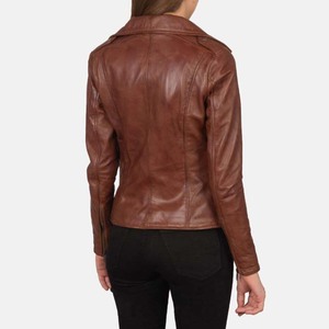Chaqueta de motorista de piel de oveja personalizada para mujer, cuello vuelto, cremallera, bordado, fabricante, ropa al por mayor para mujer - Product Image 4