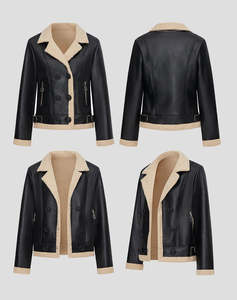 Abrigo de cuero grueso de lana para mujer, nueva chaqueta de cuero de invierno, prendas de vestir exteriores cálidas, Cuello de piel elegante, ropa informal duradera a la moda - Product Image 2