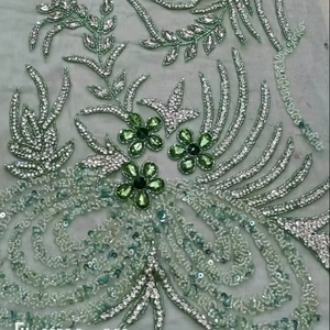 High Quality Luxury <b>Beaded</b> Fabric with Zircon Handmade 100% Polyester Best Price Export From Indian Supplier for <b>Garments</b> Making - Product Image 1