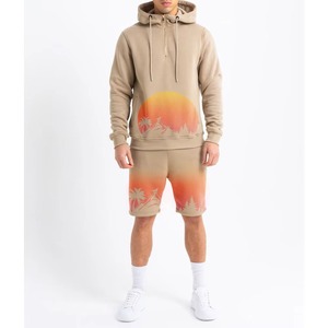 Ensemble short assorti à capuche en éponge française 100% coton pour homme Taille haute élastique avec motif solide brodé Technics pour l'automne - Product Image 1