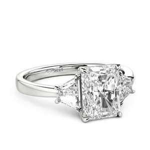 Jeulia Men's Moissanite Three Stone <b>Emerald</b> Cut Rhodium Plated Sterling <b>Silver</b> Engagement <b>Ring</b> - Product Image 2