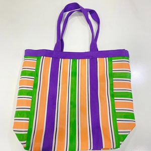 Plástico RPET Ecológico Reutilizable Cremallera Nylon Bolsa de compras Rayas Handloom Tejido Plástico reciclado Bolsas de playa Moda de verano - Product Image 3
