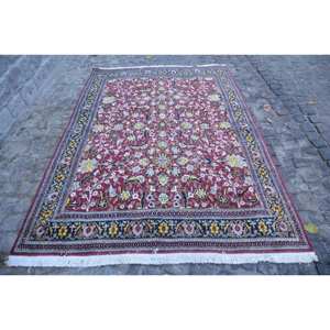 Alfombra de área grande turca vintage, diseño de retazos rojo y azul clásico, material de lana de 6,3x9,3 pies, respaldo de látex, Alfombra de estilo rectangular para habitación - Product Image 1