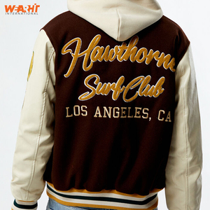 Men's Retro-Style Varsity Jacket in <b>Brown</b> New Arrival Baseball Jacket with Embroidered Stand Collar for Winter - Product Image 2