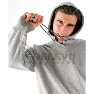 เสื้อสเวตเตอร์สวมหัวโอเวอร์ไซส์ของผู้ชายสีเทาซักกรดเสื้อฮู้ดเสื้อมีฮู้ดและเสื้อผ้าคู่รักแบบกำหนดเอง - Product Image 4