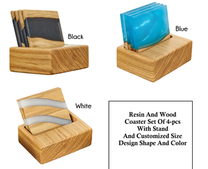 Ensemble de sous-verres en résine et bois de qualité supérieure de 4 pocs avec support Ensemble de sous-verres époxy noirs modernes Sous-verre de cuisine - Product Image 3