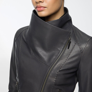 Style de rue femmes véritable peau de mouton cuir col rabattu veste Durable conception personnalisée avec fermeture éclair hiver recadrée 2026 - Product Image 6