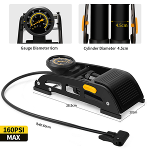 BAIMEI personnalisable Portable en acier double cylindre 160 PSI support de sol vélo <span class=keywords><strong>pompe</strong></span> à pied pour vélos motos VTT jouets - Product Image 4