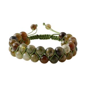 Pulsera de Macramé de Doble Hilera con Granate Tsavorite de 8mm y Piedras Naturales - Product Image 1