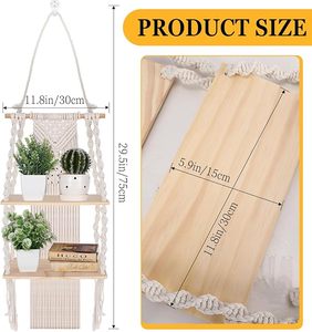 Étagères murales en macramé faites à la main avec franges douces et charme rustique idéal pour le rangement mural de la chambre ou un décor bohème confortable - Product Image 2