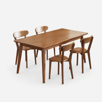 Ensemble table et chaises en bois de caoutchouc massif, design moderne minimaliste, forme rectangulaire, capacité 6 personnes, assemblage requis