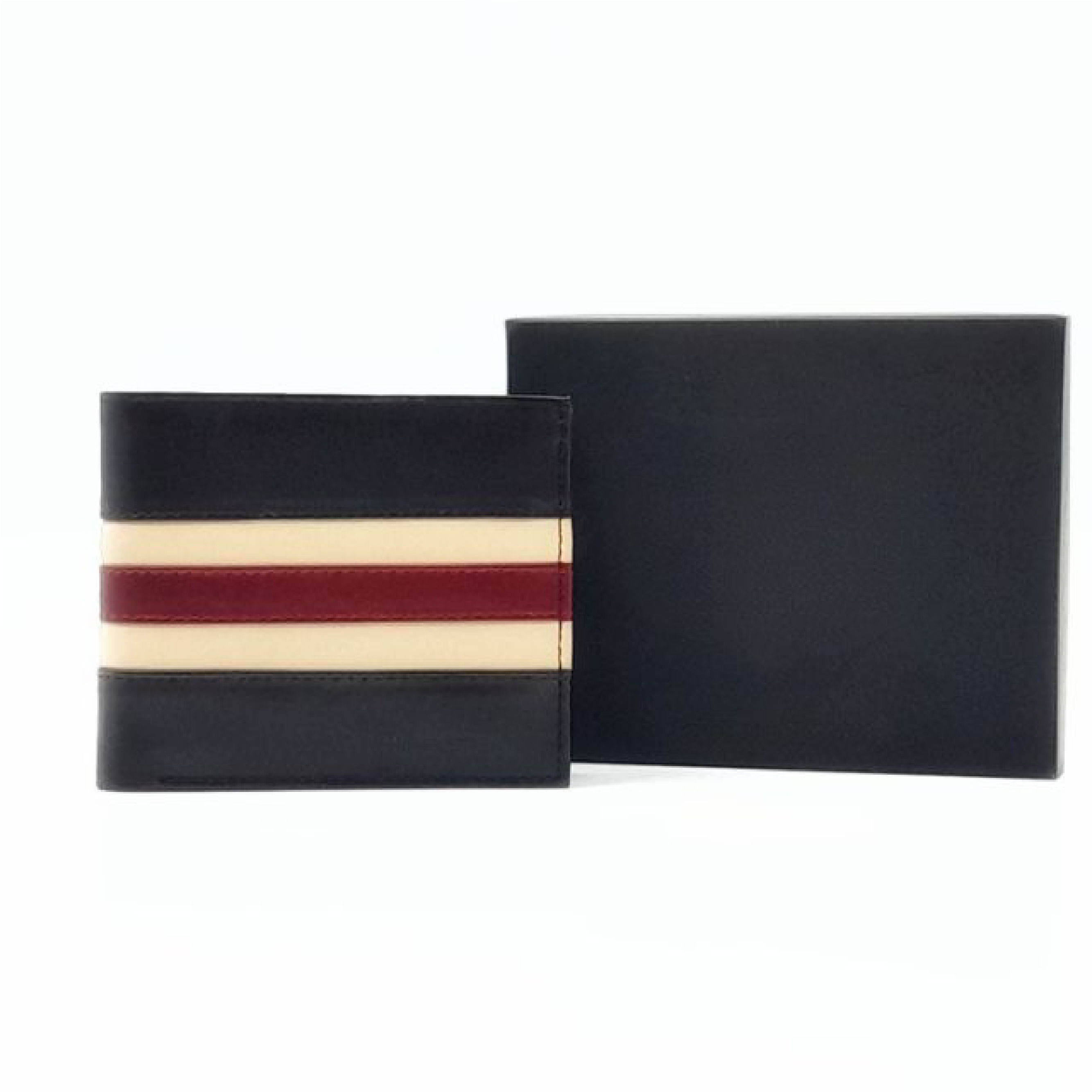 สีดำมีแถบสีขาวและสีแดง