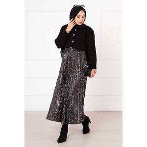 <b>Black</b> <b>Pleated</b> Digital Printed Gothskiirt Breathable Spandex Straight Midi Wrap <b>Skirt</b> with Sequined Ruffles XS Size - Product Image 1
