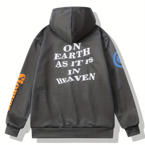 Sweat à capuche surdimensionné pour hommes, vintage, coton épais lavé, éponge française, imprimé, teint uni, pour l'hiver - Product Image 3