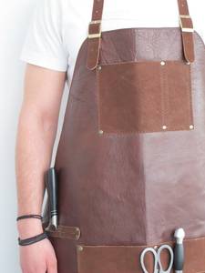 Heavy Duty Chef Restaurant Hombres Cuero Jardín Barbacoa Parrilla Trabajo Babero Delantales de cuero genuino con bolsillos para herramientas Modelo - Product Image 6