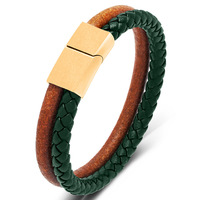 Bracelets classiques en corde de cuir avec logo personnalisé Bracelets en cuir tressés à la main avec fermoir magnétique double couleur pour hommes et femmes