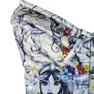 Corset satiné à armatures avec imprimé coloré de dessin animé de fille, sublimé par transfert thermique, à fermeture frontale - Product Image 3