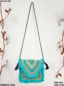 Banjara Boho diseñador hecho a mano bolso de mano de noche señoras con cuentas bordado de piedra elegancia Cultural obra maestra cuero de lujo - Product Image 6
