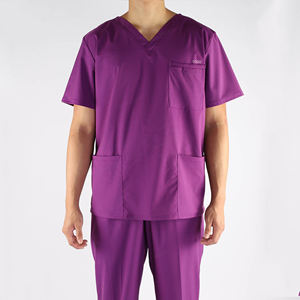Barato de poliéster con cuello en V Split logotipo personalizado uniformes de hospital uniformes médicos trajes enfermera Scrub uniforme conjunto - Product Image 3