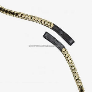 Forme de vague de luxe nouveauté selle épaisse cuir cheval bandeau avec 3 rangées de cristaux noirs ou blancs Designer Diamante Bling - Product Image 3