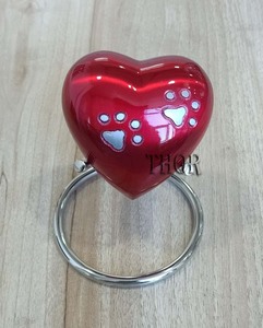 Cremation Mini Heart Urn Keepsake Memorial | Small Urn for Ashes Funeral Burial Jar Pot | Color Red with Silver Paw Print| - Product Image 2
