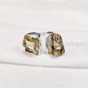 Joyería de piedra en bruto Anillo de mujer Piedra preciosa de citrino en bruto natural Piedra natal de Noviembre Joyería de piedra doble Anillo de plata esterlina 925 - Product Image 2