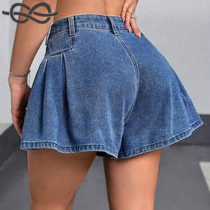 กางเกงยีนส์ขาสั้นเอวกลางทรงหลวมแต่งระบายชายกางเกงสำหรับผู้หญิง ดีไซน์ทันสมัย มีกระเป๋าใช้งานได้จริง สวมใส่สบาย เหมาะกับชุดฤดูร้อน สีวินเทจ - Product Image 4