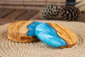 Top Selling Luxury Durable Mango Wood & <b>Epoxy</b> Resin Free Coasters with Holder Set-Customizable Size & Color - Product Image 3