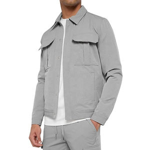 custom logo print casual bomber <b>covered</b> <b>button</b> knitted polyester cotton men's outdoor spring autumn jacket man jackets for men - Product Image 2