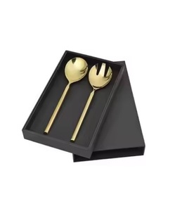 Vaisselle de qualité supérieure de luxe Set de service à salade Cuillère et fourchette en métal à poignée en or pour mariages et divertissements - Product Image 1