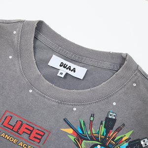 Men's Gray Short Sleeve T-Shirt With Eye And <b>Cable</b> Print Back Design Casual O-Neck Regular Fit 100% Cotton Jersey Screen Printed - Product Image 4