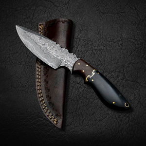 Cuchillo de Camping de Acero de Damasco Quanah Hecho a Mano Personalizado al por Mayor, Patrón Trenzado, Hoja Fija de Espiga Completa, Funda de Cuero OEM Industrial - Product Image 4