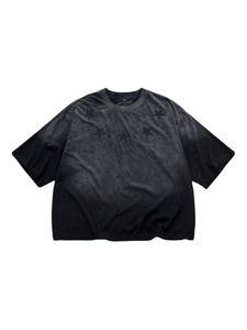 Black Acid Wash Custom Star Print Oversized <b>Men's</b> T-Shirts Rhinestone <b>Studs</b> Custom Streetwear Top Fashion Loose Fit T Shirts - Product Image 2