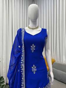 Kurti Sharara Dupatta brodé et cousu pour l'hiver, vente en gros pour femmes, dernière tendance, léger, en georgette, très demandé - Product Image 2