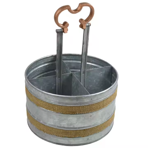 Rustic Country Side Style Galvanized Metal Trough Caddy Organizer <b>Kitchen</b> Countertop <b>Utensil</b> Caddy-Tools Wholesale - Product Image 5