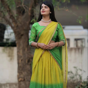 ÚLTIMO COLOR AMARILLO SUAVE GEORGETTE RICA FOIL TRABAJO LEHENGA CHOLI CON DUPATTA - Product Image 3
