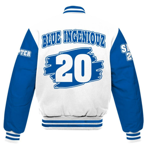 Zeta Phi Beta 1920 Sorority Founders Day Azul Blanco Varsity Letterman Jacket ZPB Greek Life Chenille Patch Gear - Product Image 5