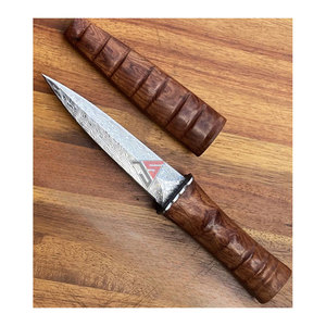 Cuchillo de bolsillo de caza con mango de madera rosa para exteriores, cuchillo de hoja de acero de Damasco fijo de autodefensa para acampar con grabado - Product Image 2