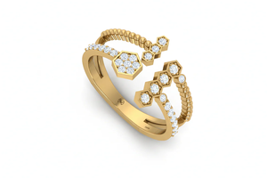 Bague en forme de nid d'abeille géométrique pour femmes |   Bague élégante et moderne en or pour tous les jours - Product Image 3