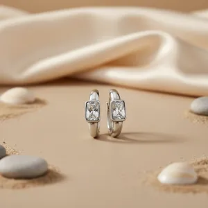 Women's Daily Wear Silver Cubic Zirconia Hoop Earrings <b>Crystal</b> <b>Jewelry</b> - Product Image 3