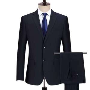 Costume d'affaires noir pour homme, style britannique, simple boutonnage, col à revers, infroissable, mélange polyester-laine, coupe classique - Product Image 3