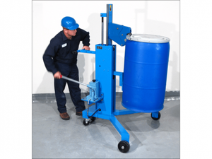 Chariot palettiseur hydraulique en métal pour fûts de 55 gallons, capacité 550 lb, avec pieds réglables et roulettes pivotantes à frein - Product Image 4
