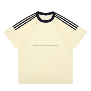 Fabricante al por mayor diseño personalizado 3-Bar mangas camisetas 200gsm clásico liso algodón camisetas para hombres mujeres ajuste suelto transpirable - Product Image 4