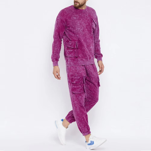 Ensemble de survêtement pour homme en coton 100% délavé à l'acide, vêtements d'hiver avec col à capuche, nouvelle mode, couleur unie, best-seller - Product Image 4
